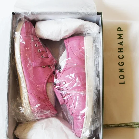 NEW Authentic Longchamp Le Pliage Leather sneakers- Pink - Picture 5 of 10